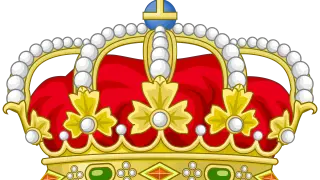 Corona real española, con terciopelo rojo, perlas y gemas. Un símbolo de las joyas de la corona española.