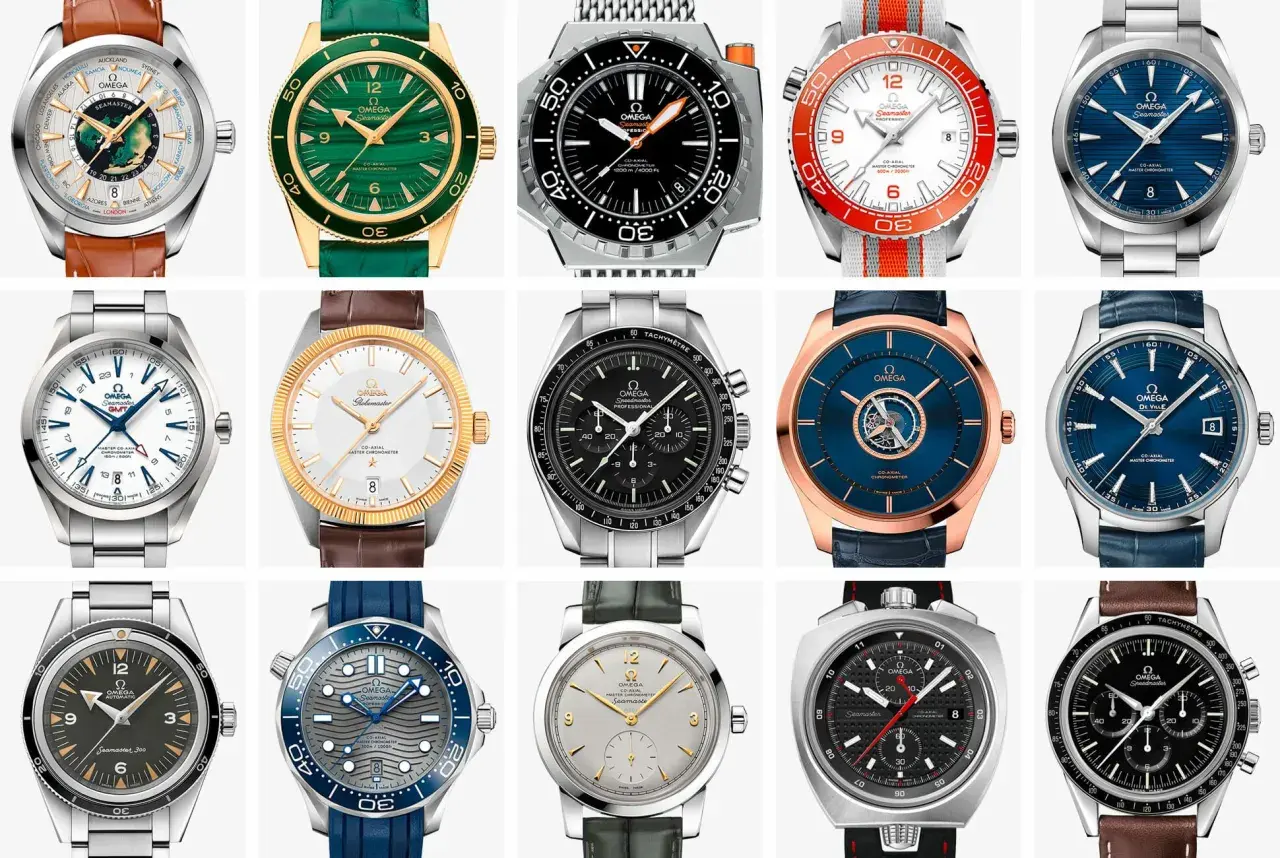 Colección de relojes Omega, mostrando la diversidad de sus diseños y la precisión de de donde es Omega.