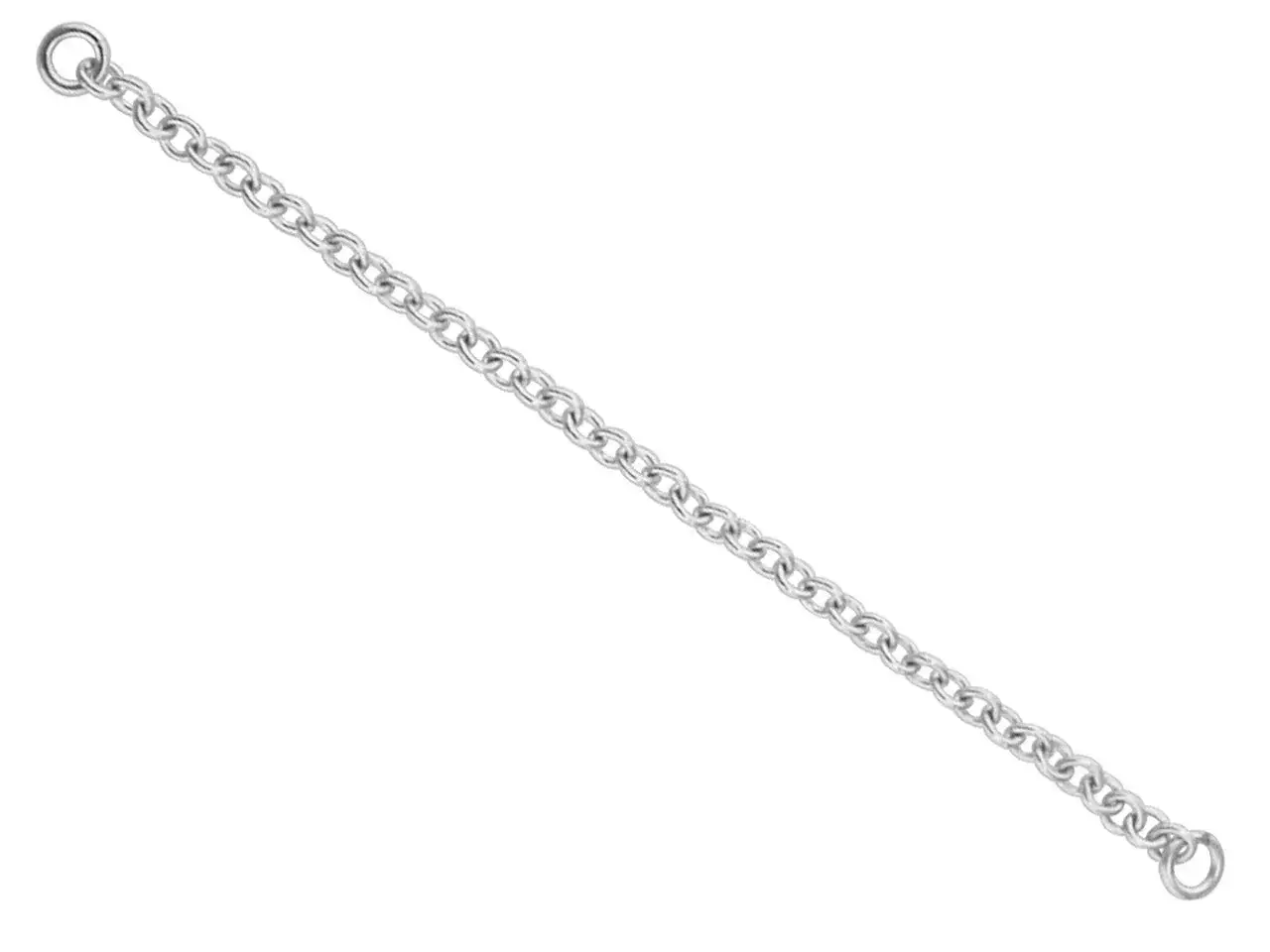 Una cadena de seguridad para pulsera, de plata, con eslabones finos y dos anillas en los extremos.